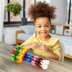 PicassoTiles chips connect for easy assembly, supporting fine motor skill development.