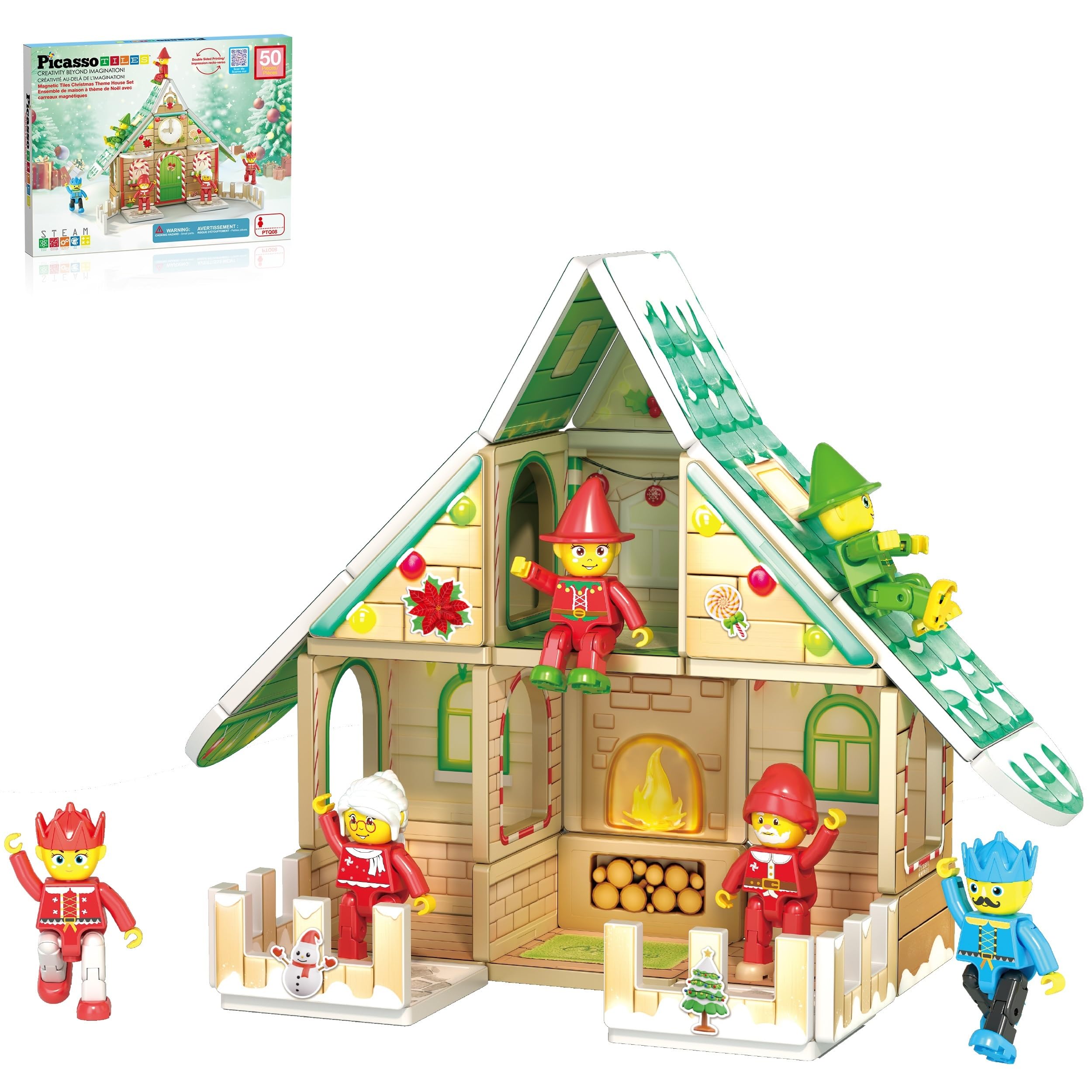 PicassoTiles Christmas cottage tiles spark imaginative building and storytelling.