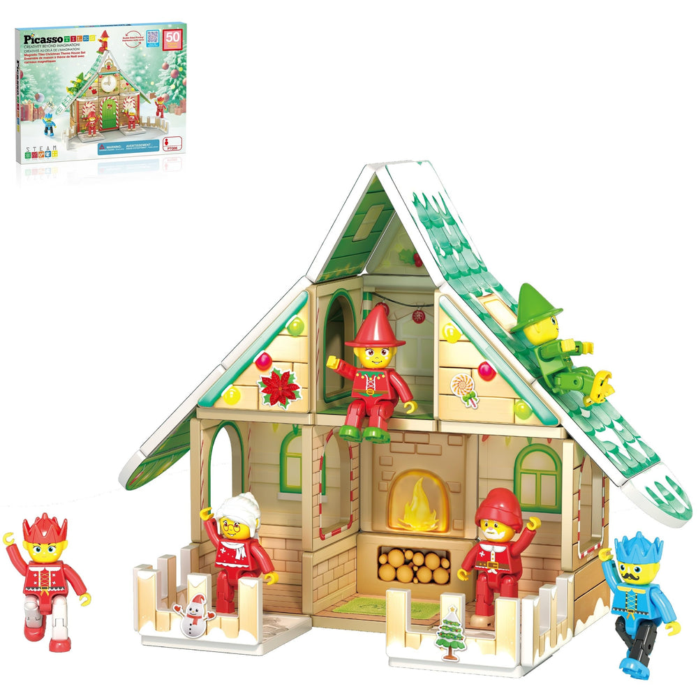 PicassoTiles Christmas cottage tiles spark imaginative building and storytelling.