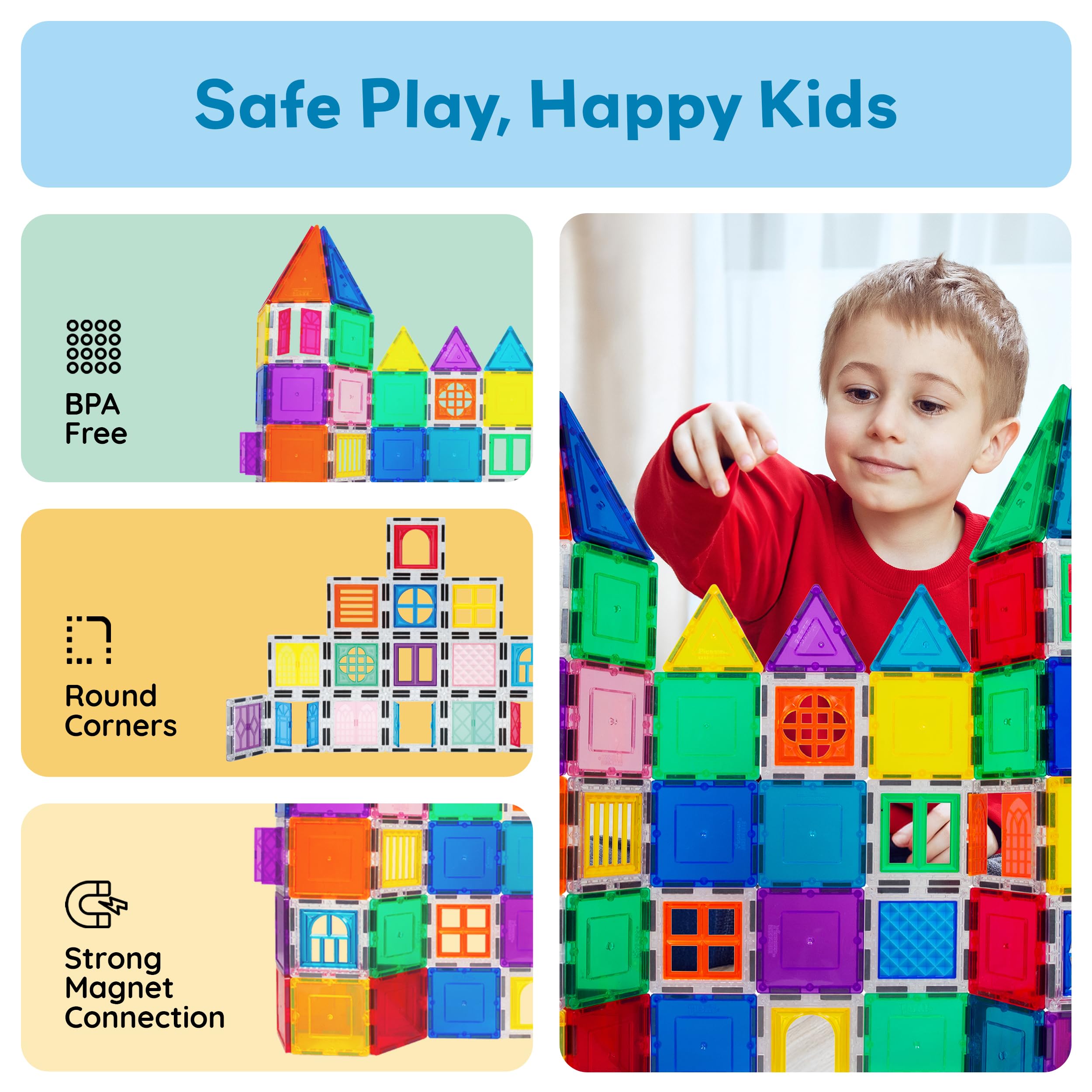 PicassoTiles clear windows and doors let light shine through in play scenes.