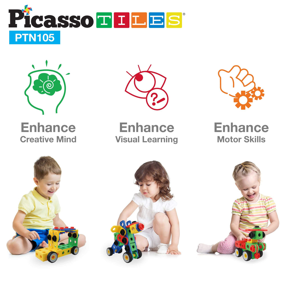 PicassoTiles clickable ratchet supports adjustable, scalable builds and creative play.