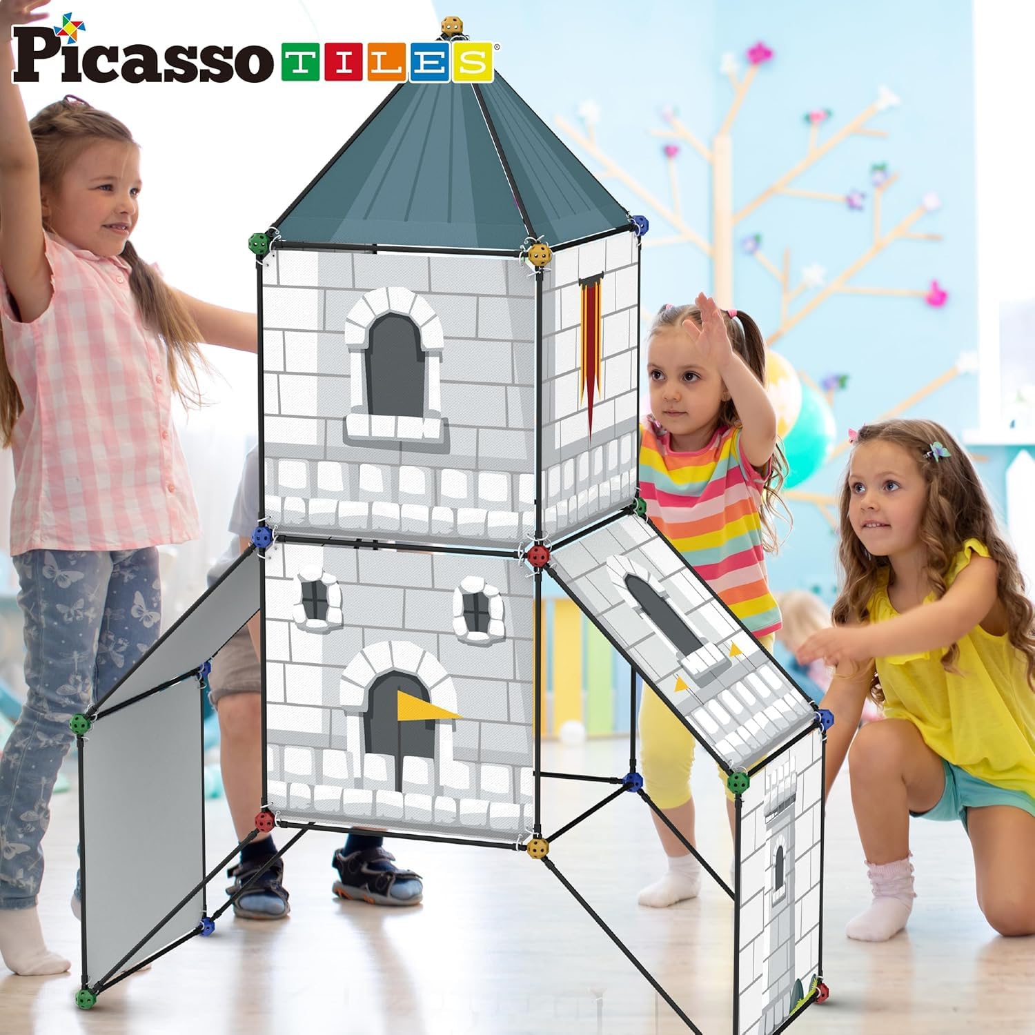 PicassoTiles cloth coverings create vibrant castle interiors and cozy play spaces