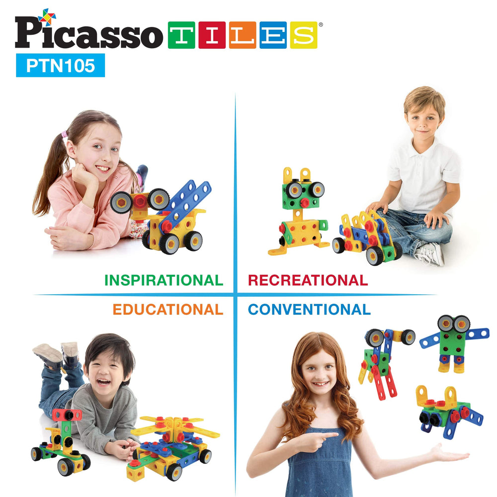 PicassoTiles colorful building pieces spark creativity and color recognition.