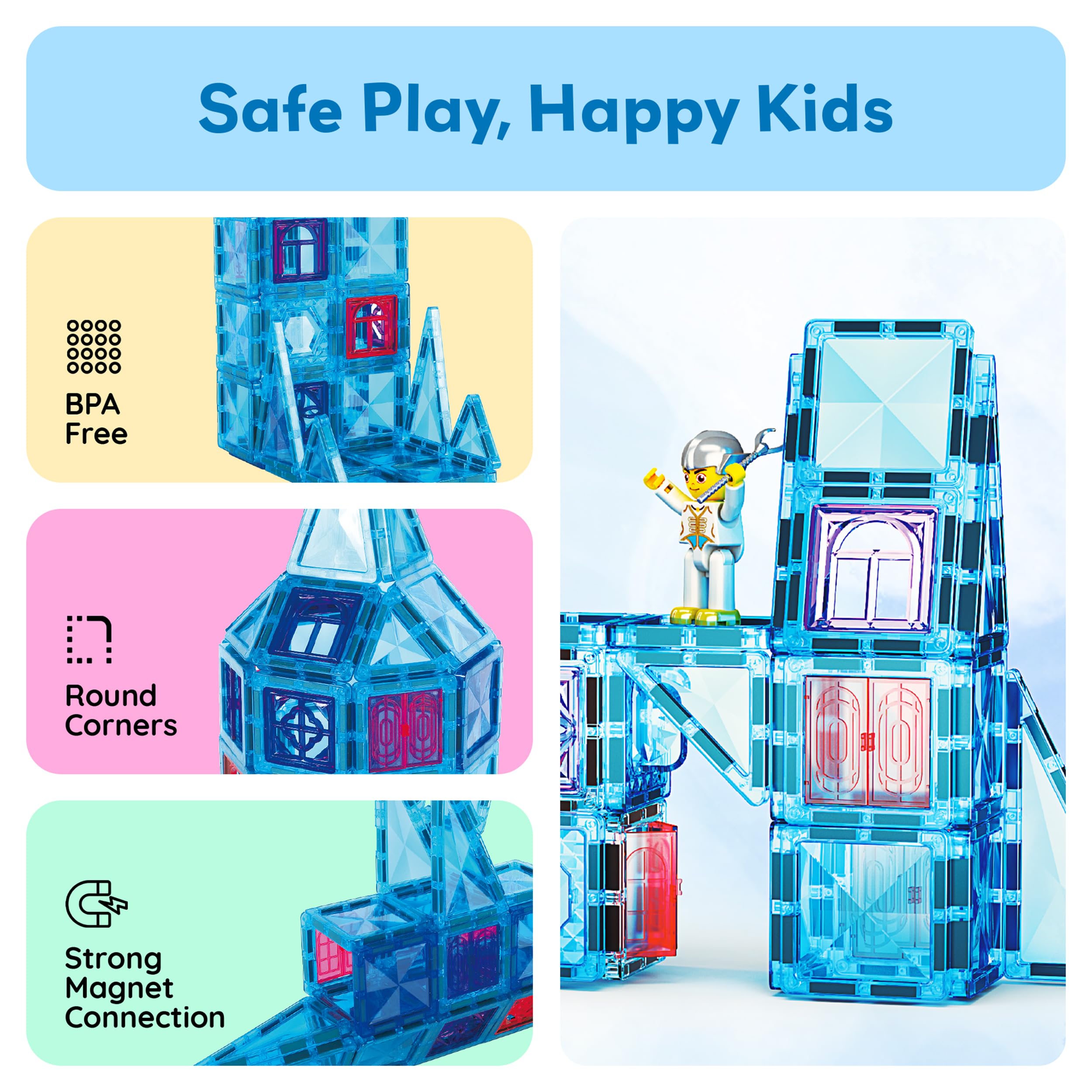 PicassoTiles colorful geometric tiles invite endless design possibilities and fine motor practice