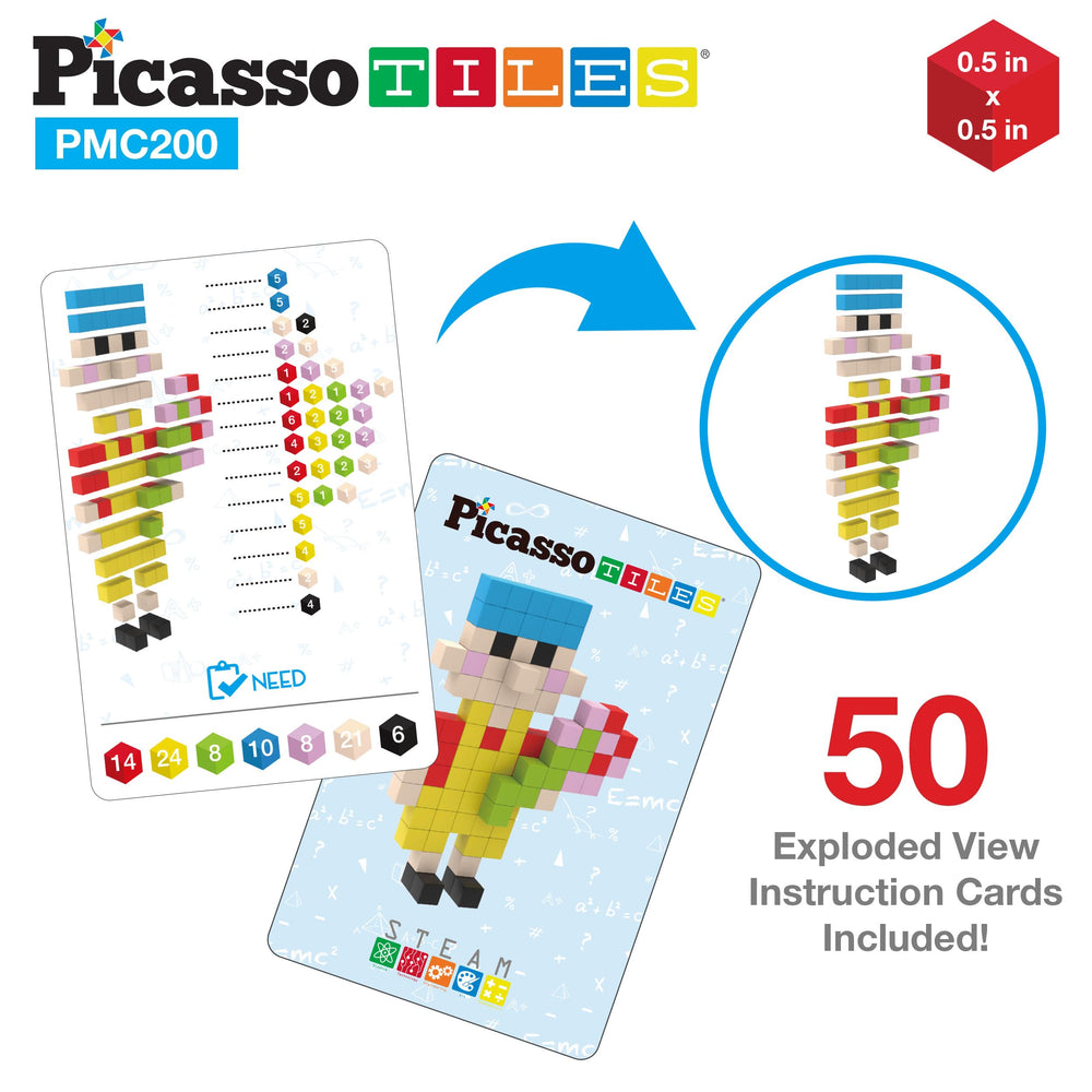 Bright magnetic blocks from PicassoTiles support creative design and color recognition.