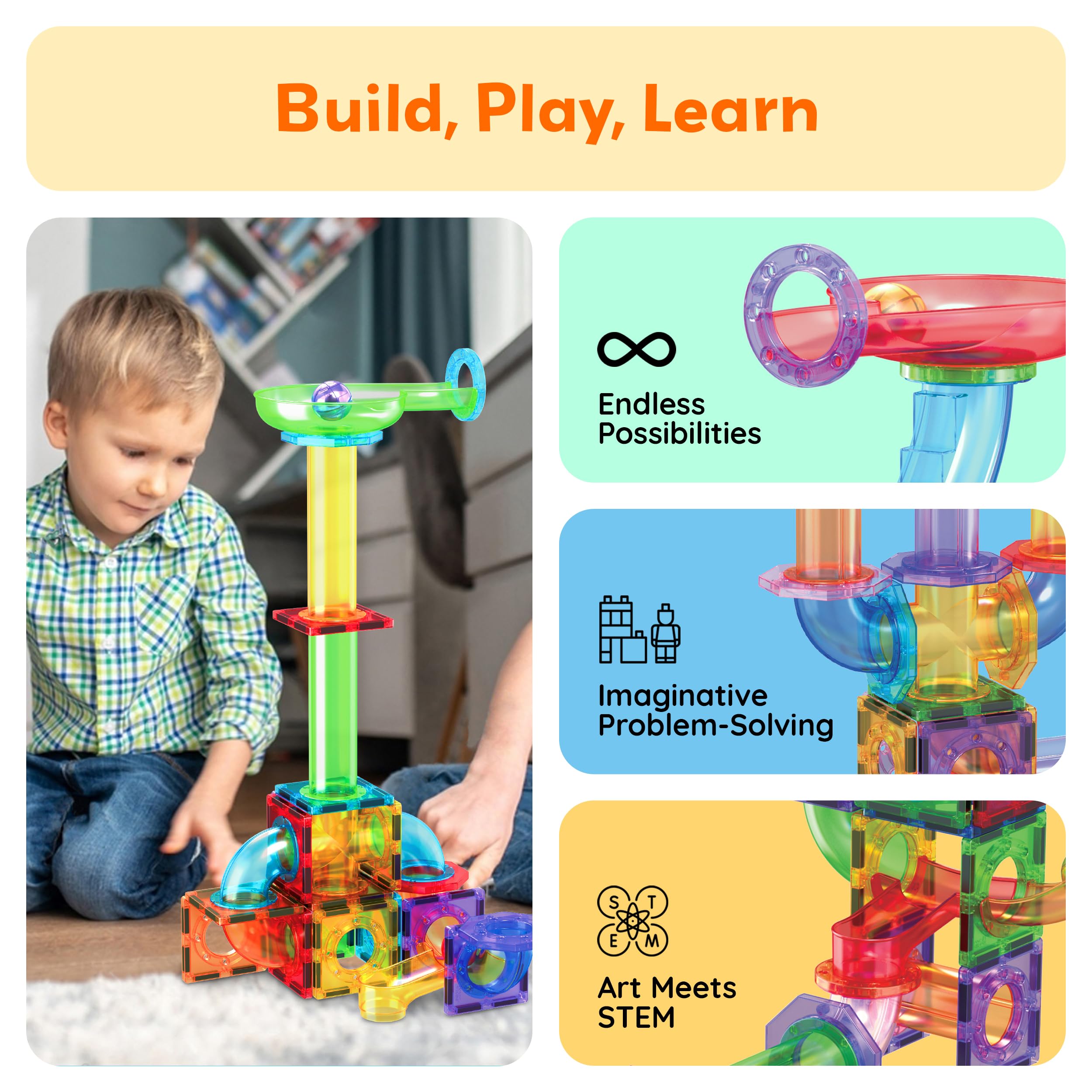 PicassoTiles colorful tiles promote bright, collaborative construction sessions.