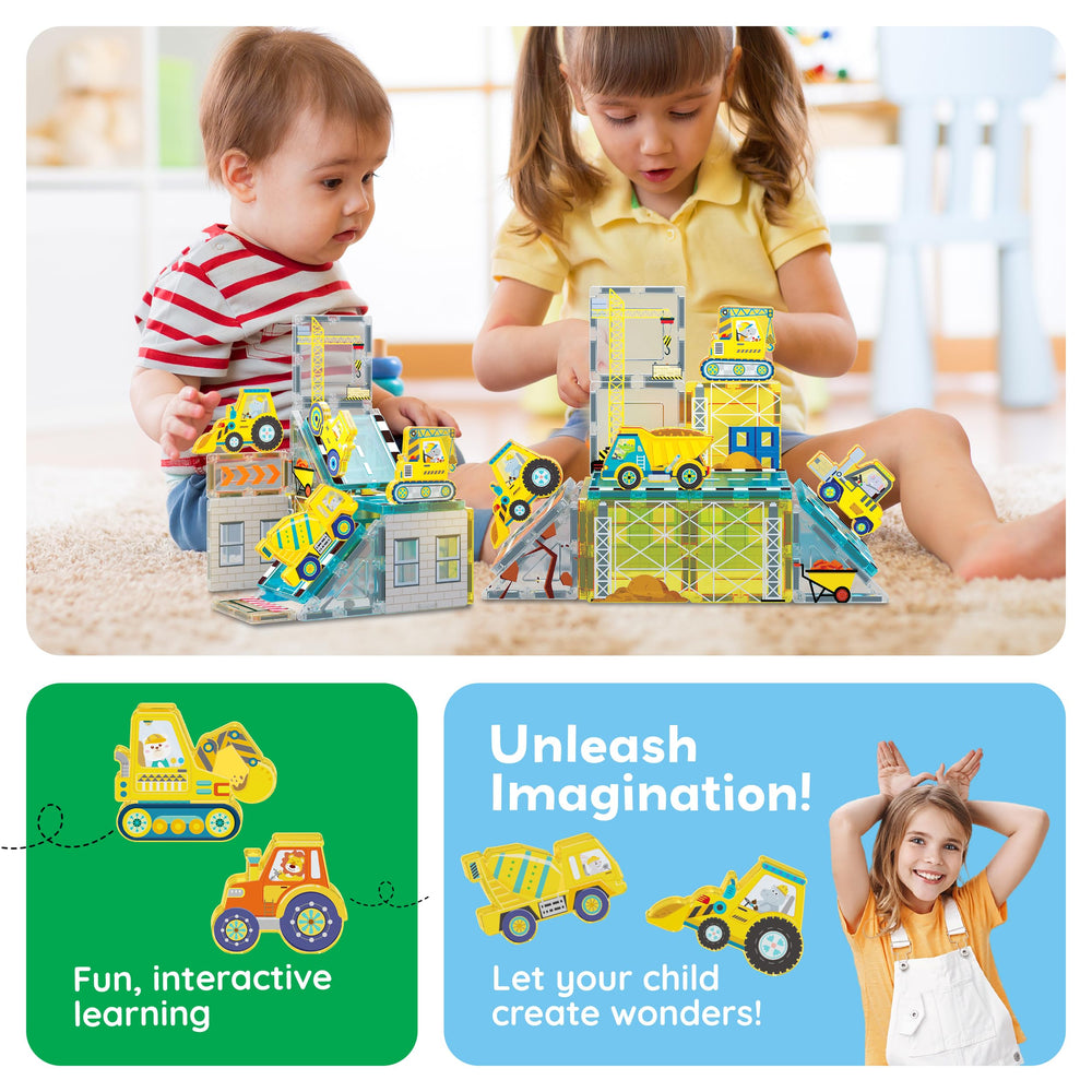 PicassoTiles concrete mixer magnet tiles for collaborative construction play.