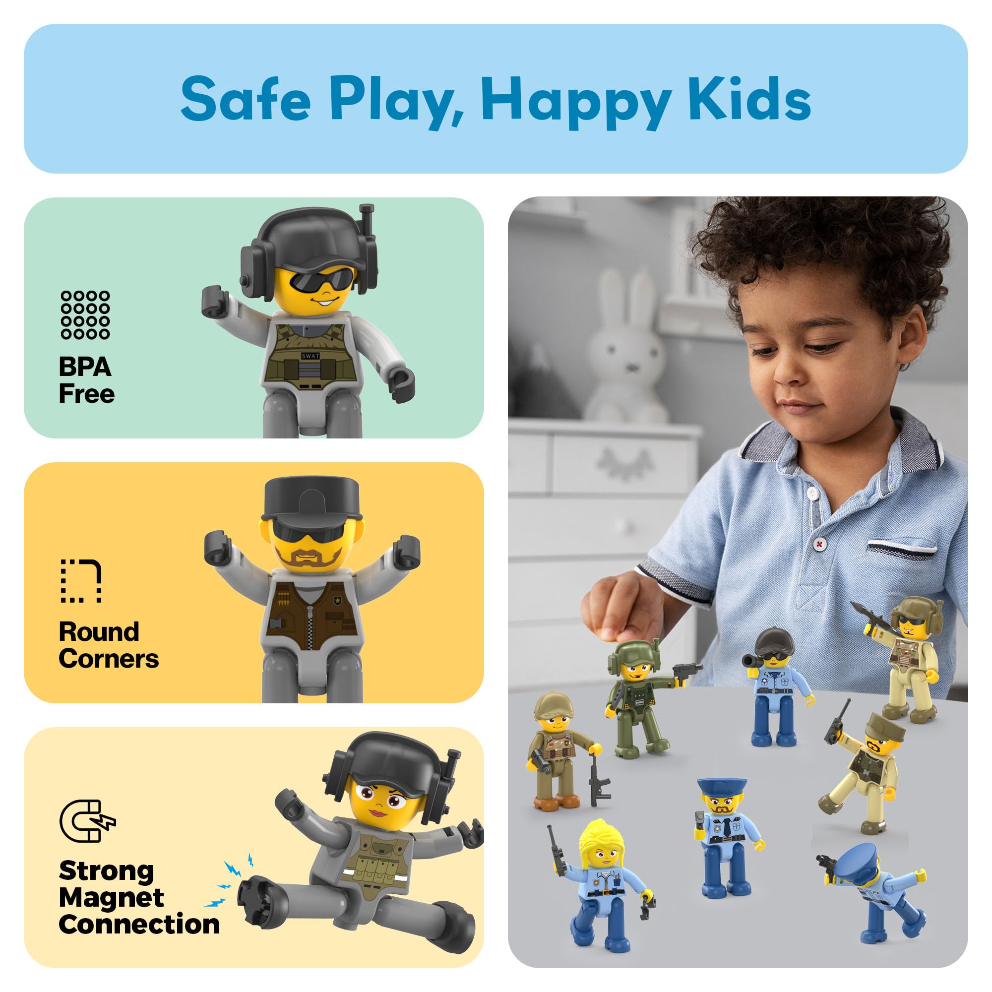 PicassoTiles construction-building-block tiles enable modular setups for collaborative play.