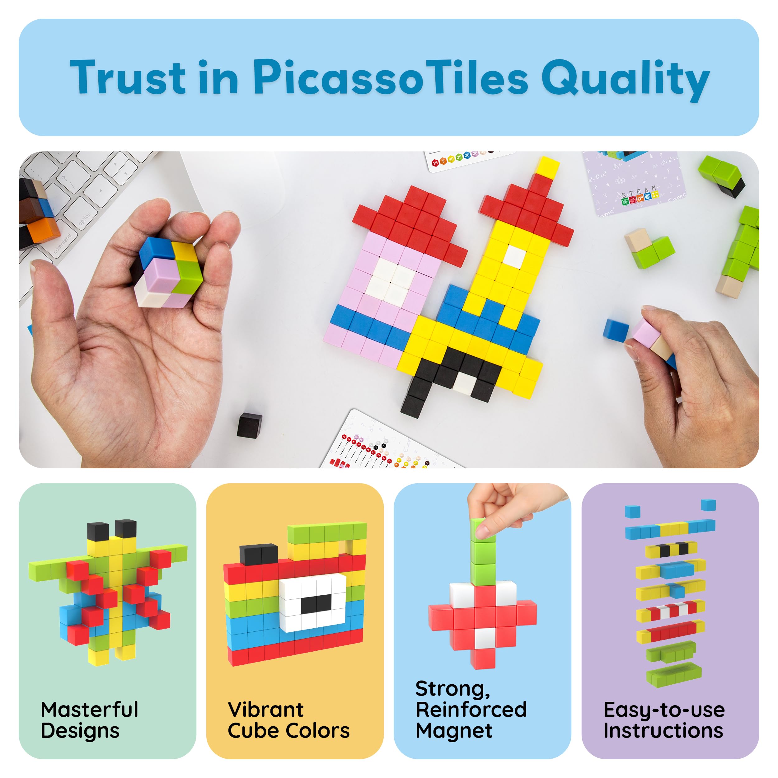 PicassoTiles construction toy set supports imaginative play during family sessions.