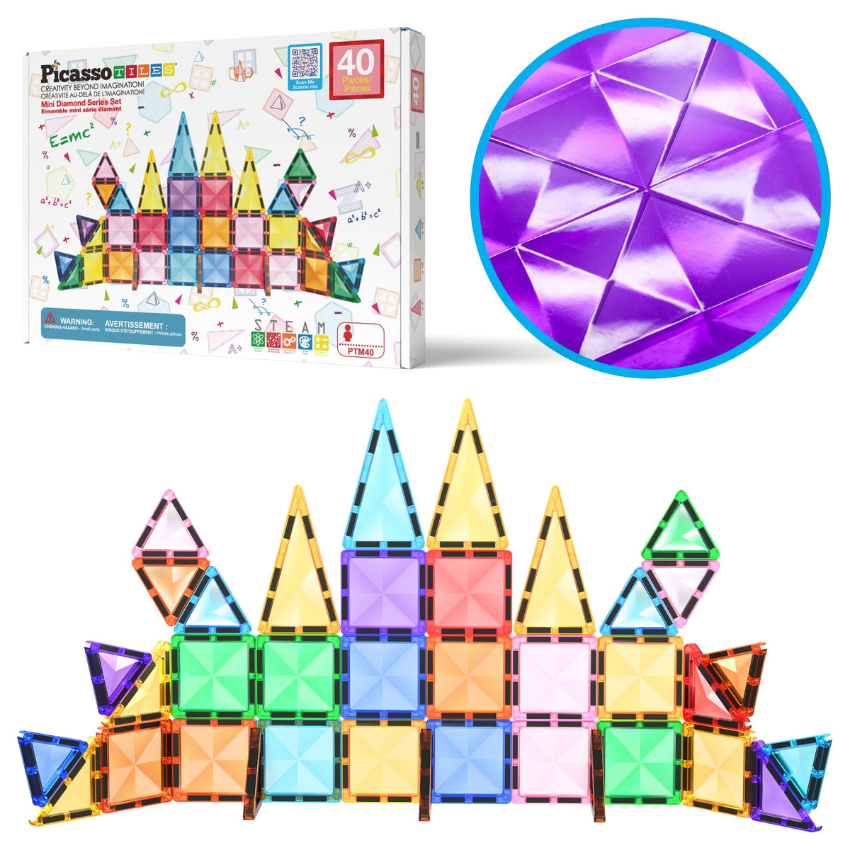 PicassoTiles diamond mini tiles travel-case for on-the-go STEM play