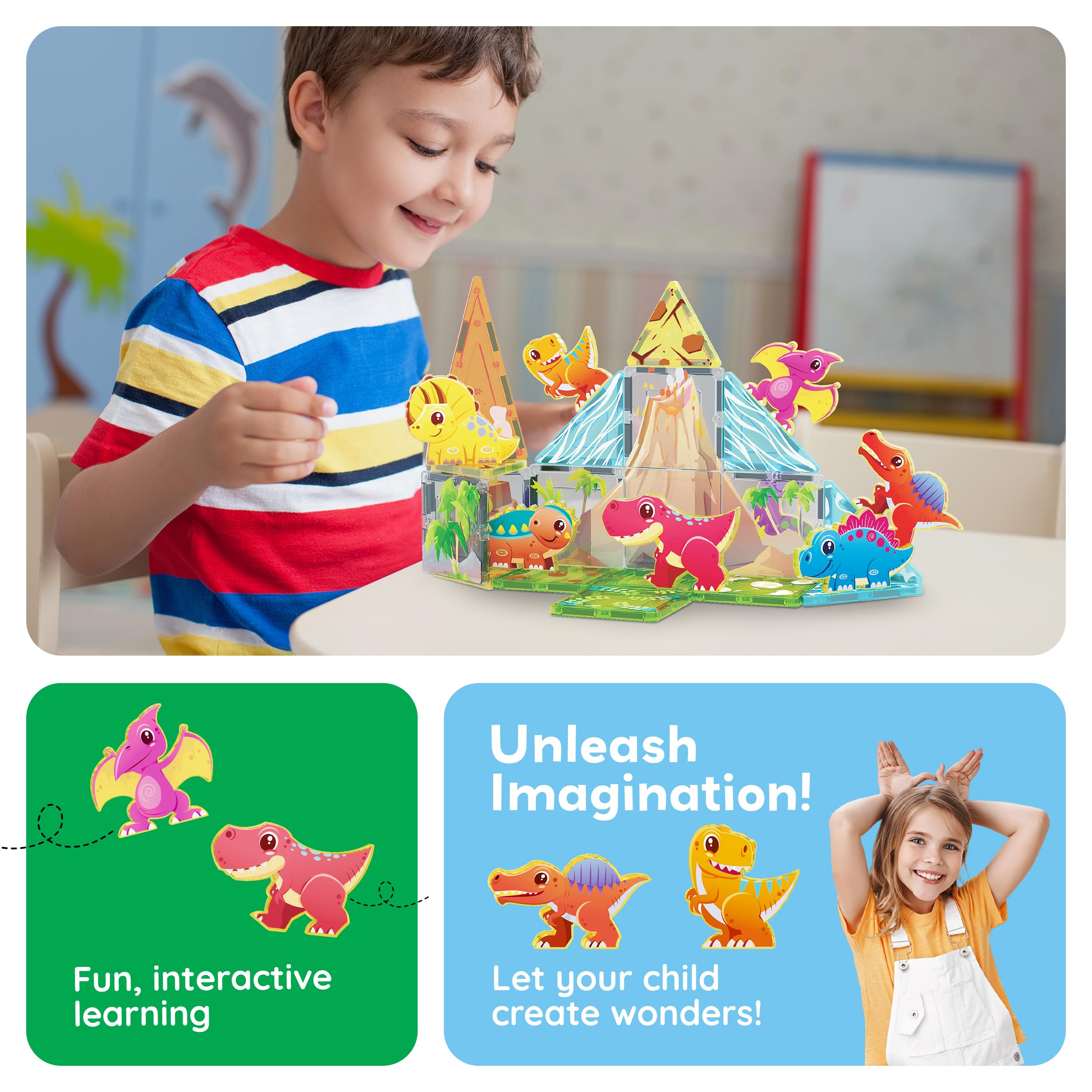 PicassoTiles Dinosaur Adventure Brachiosaurus figure inspires expansive construct play and spatial thinking.