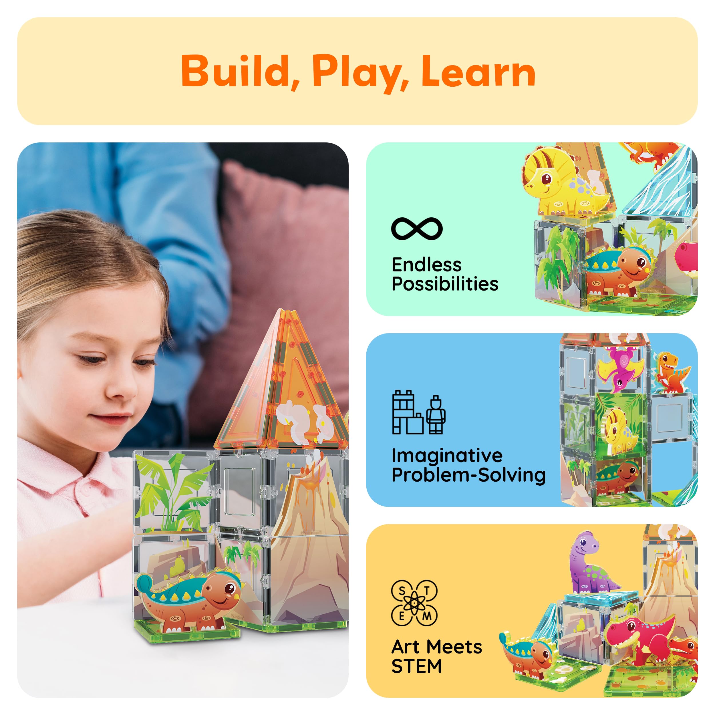 PicassoTiles Dinosaur Adventure Raptor figure supports motor coordination and imaginative adventures.