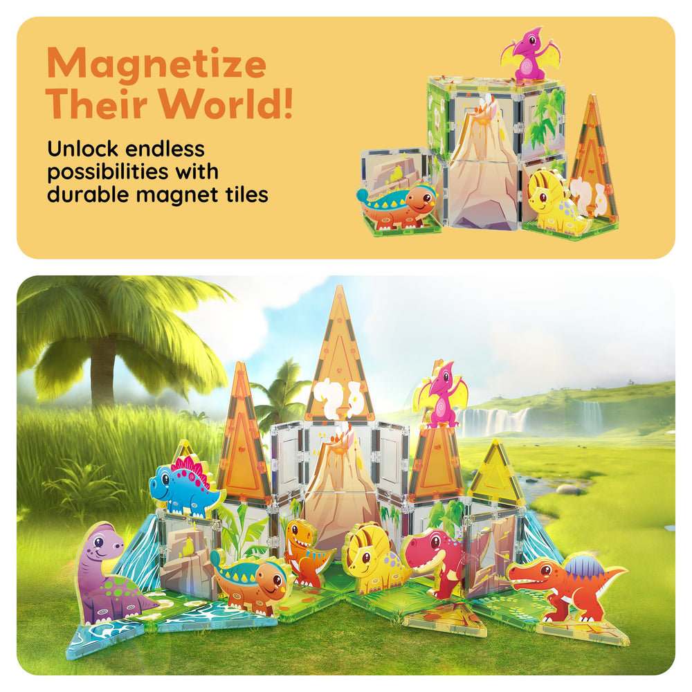 PicassoTiles Dinosaur Adventure Spinosaurus figure fuels dynamic scenes and problem-solving play.