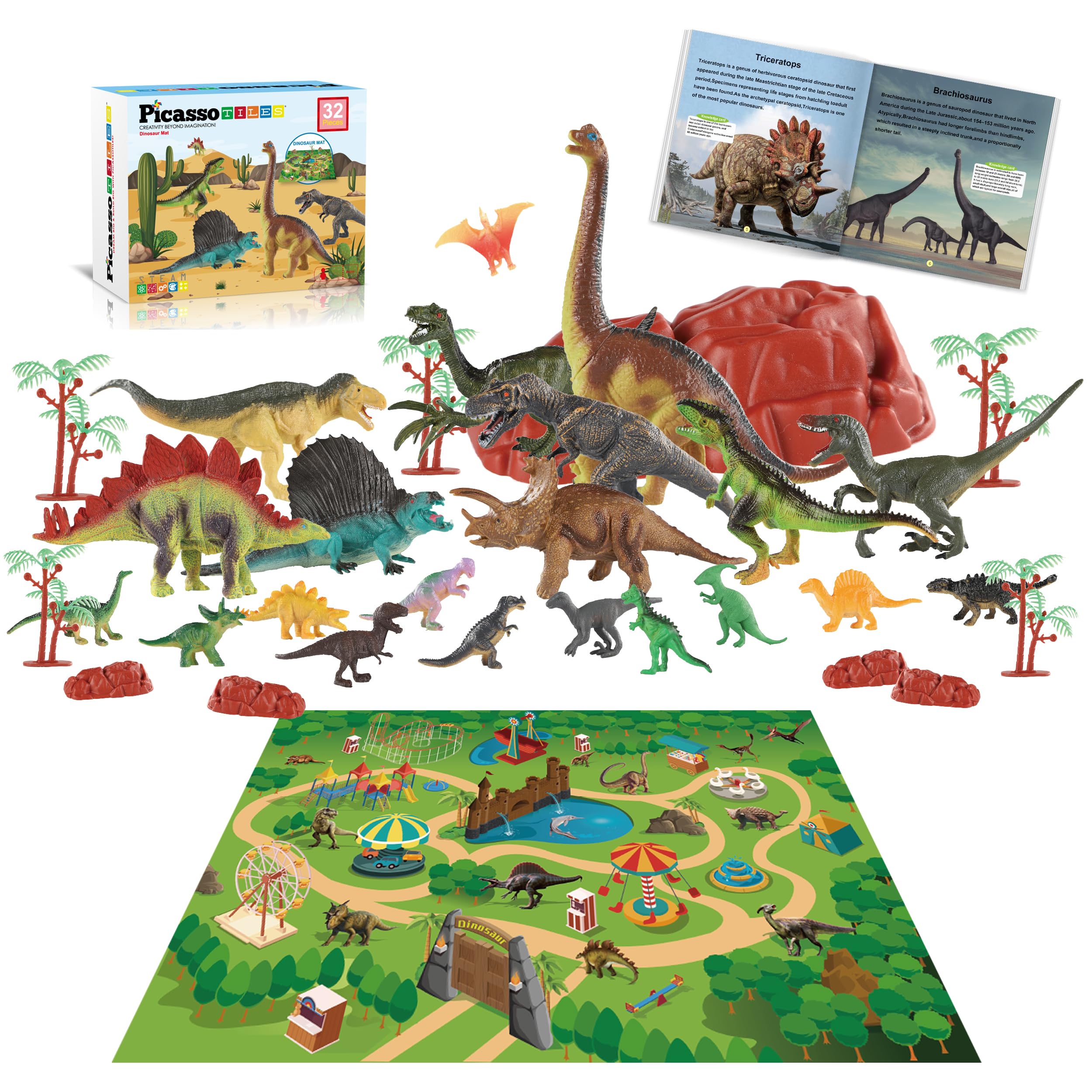 PicassoTiles dinosaur play mat rolled for easy storage and on-the-go play.