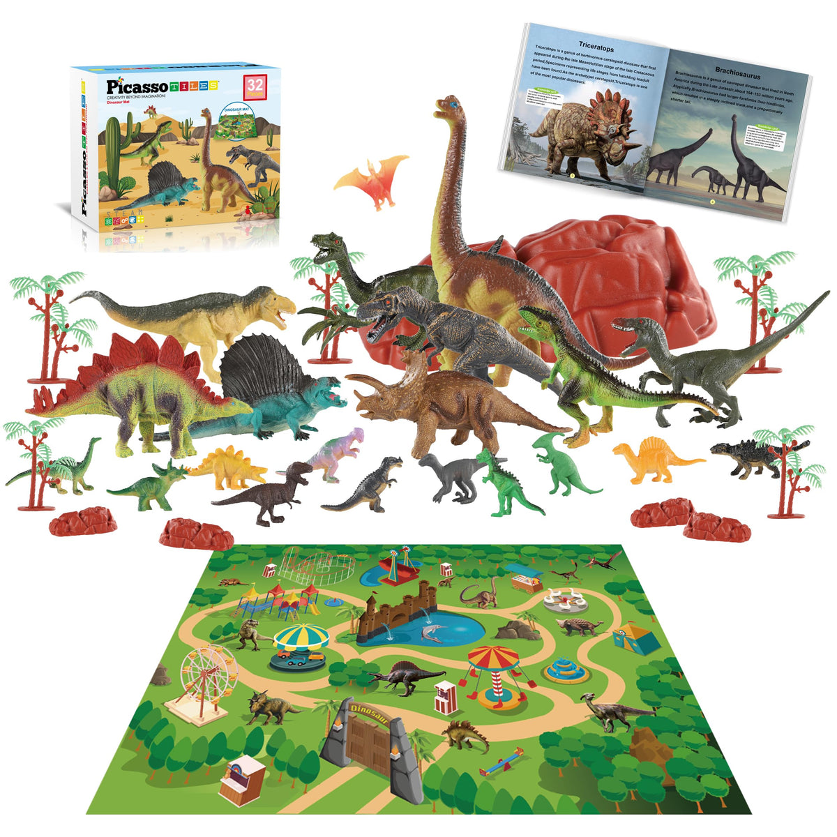 PicassoTiles dinosaur play mat rolled for easy storage and on-the-go play.