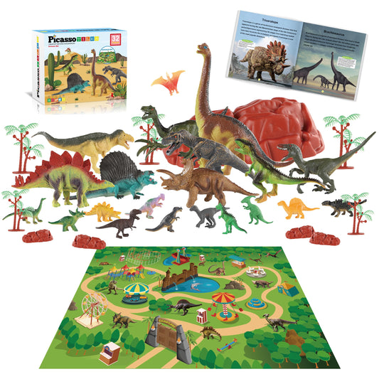 PicassoTiles dinosaur play mat rolled for easy storage and on-the-go play.