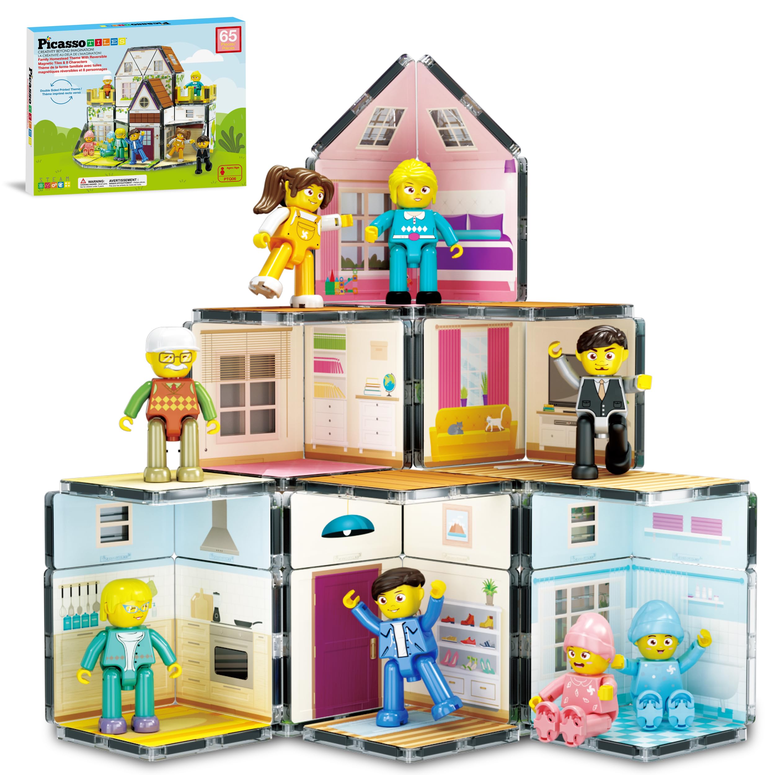 PicassoTiles dollhouse family figures support imaginative storytelling during play.