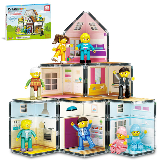 PicassoTiles dollhouse family figures support imaginative storytelling during play.