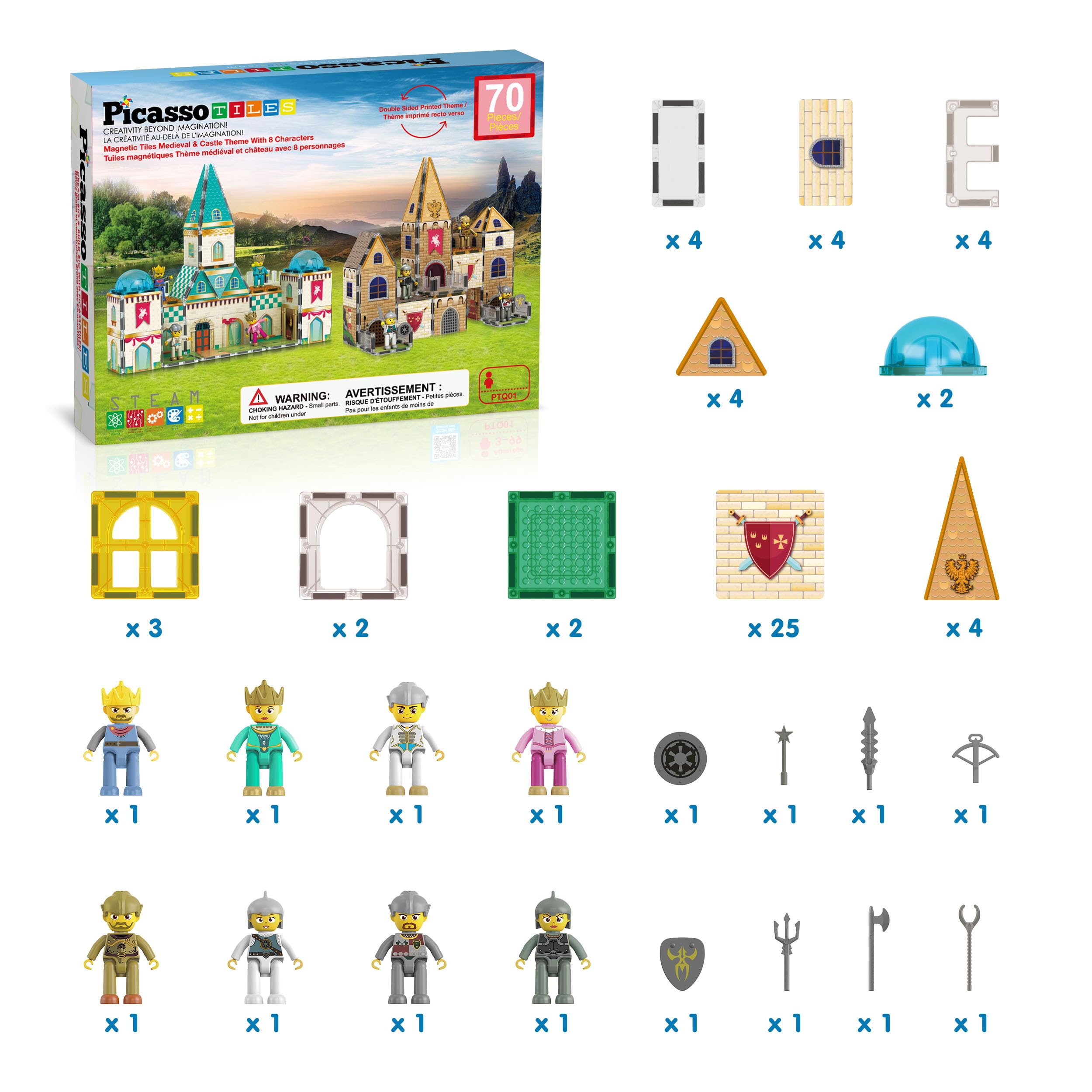 PicassoTiles double-sided castle designs offer two themes in one set