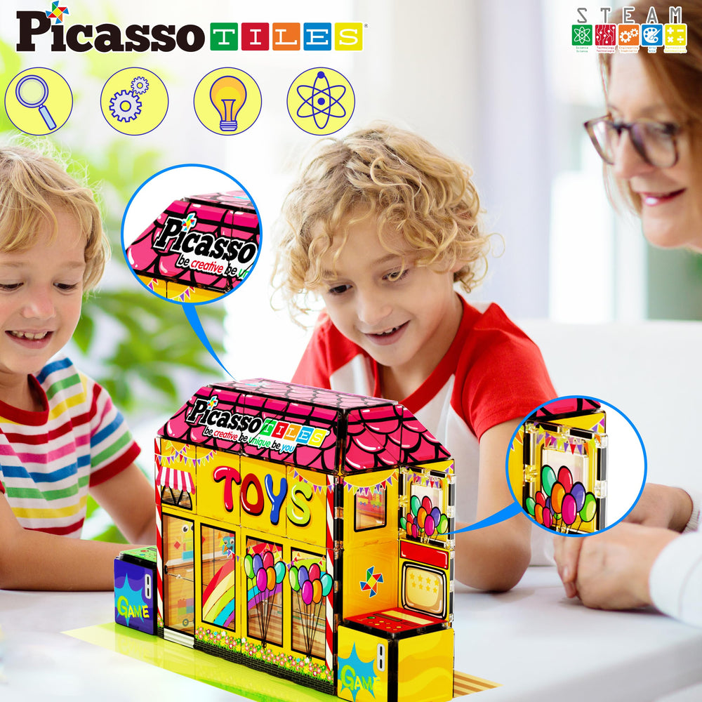 PicassoTiles double-sided printing tiles enabling varied visuals in play