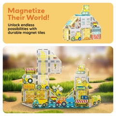 PicassoTiles dump truck magnet tiles for vibrant building sites and sequencing.