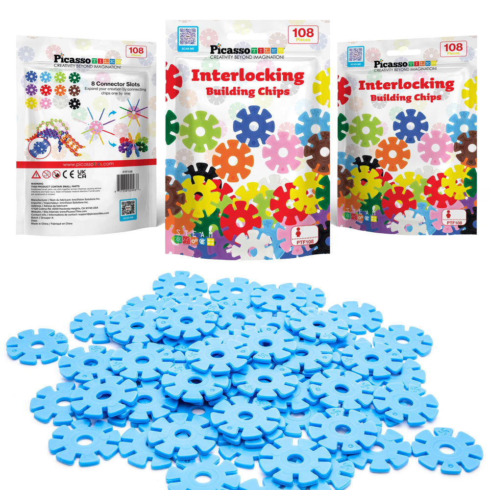 PicassoTiles durable discs support mess-free, open-ended exploration.