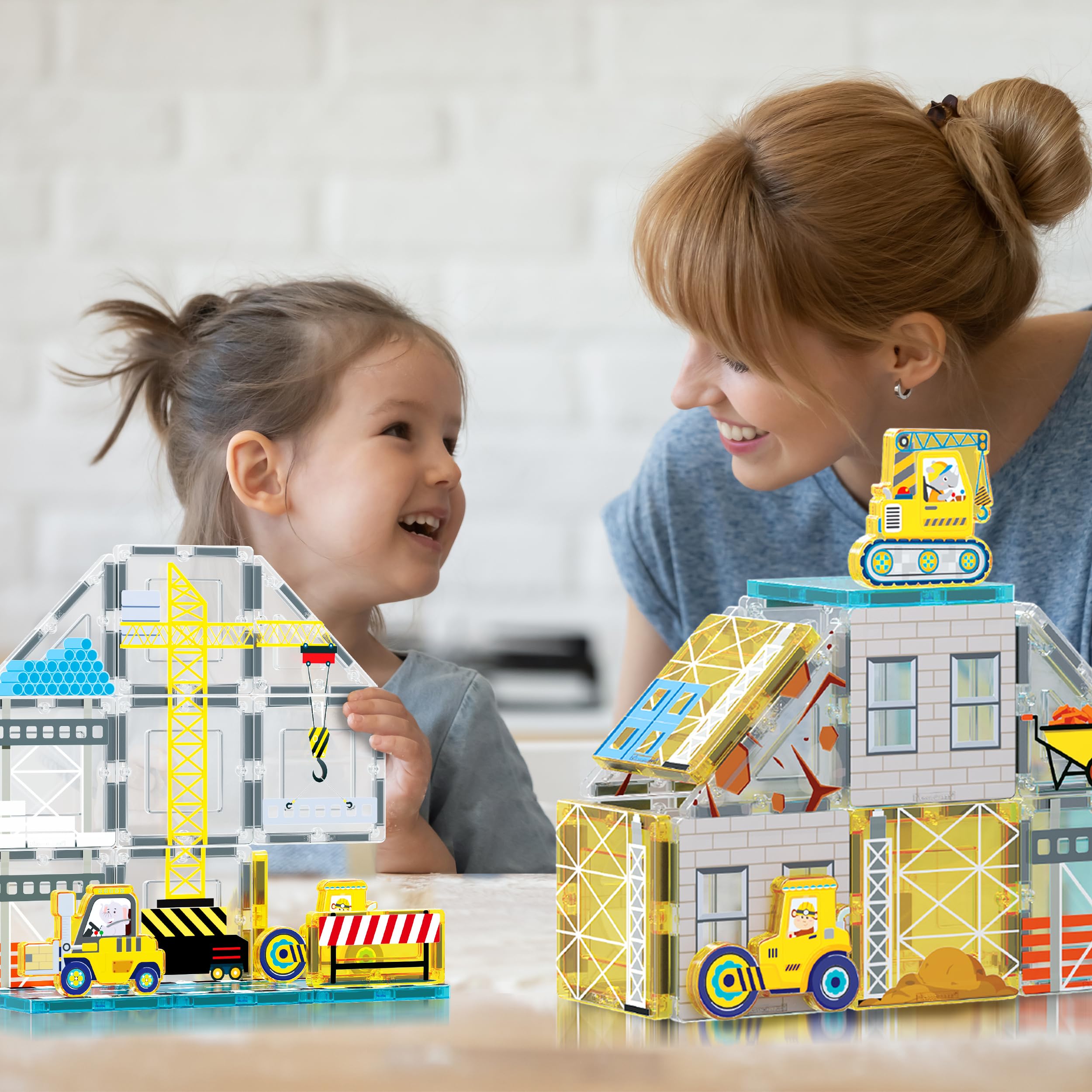 PicassoTiles excavator magnet tiles for design-focused play and spatial planning.
