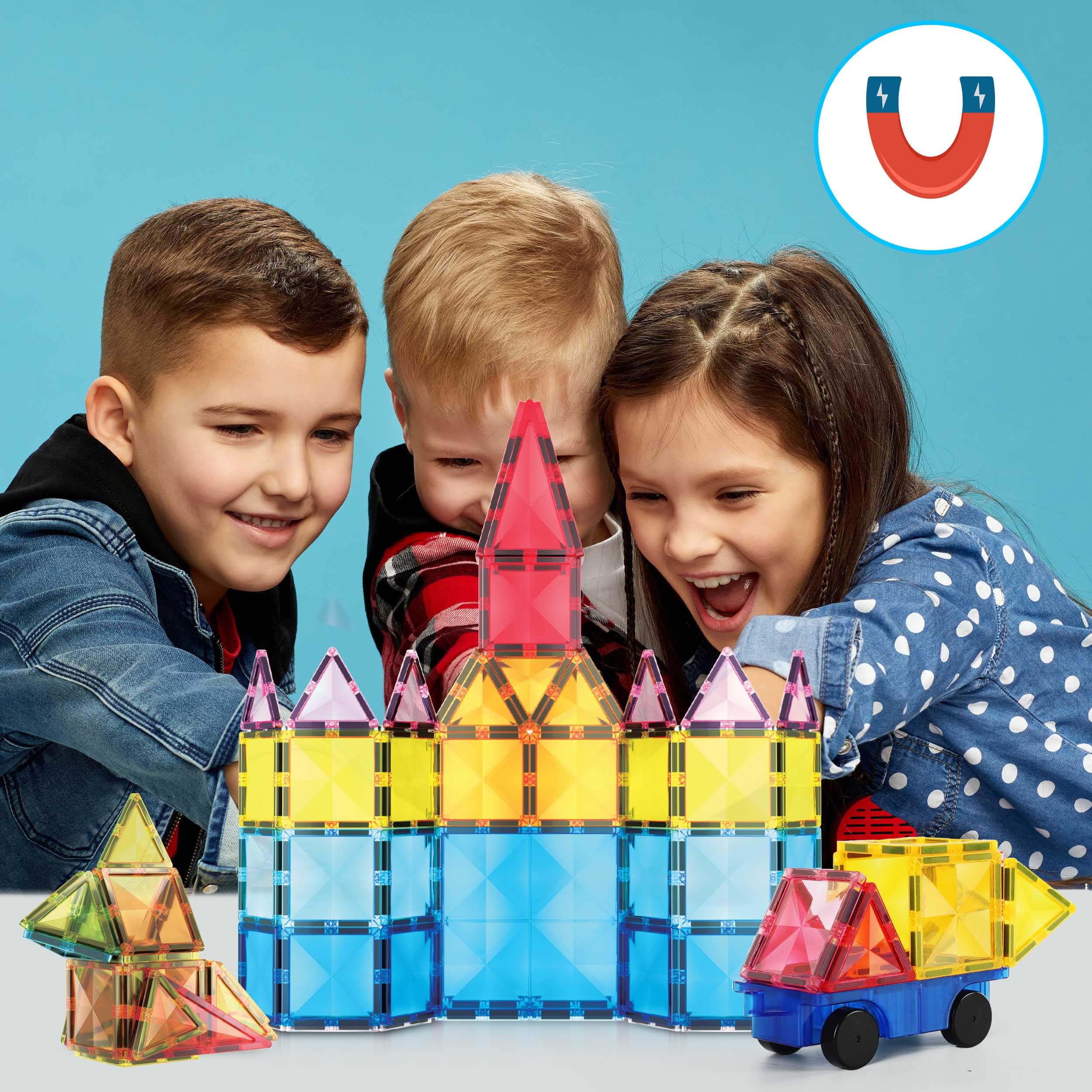 PicassoTiles family-magnet-assembly shows shared bonding while building.