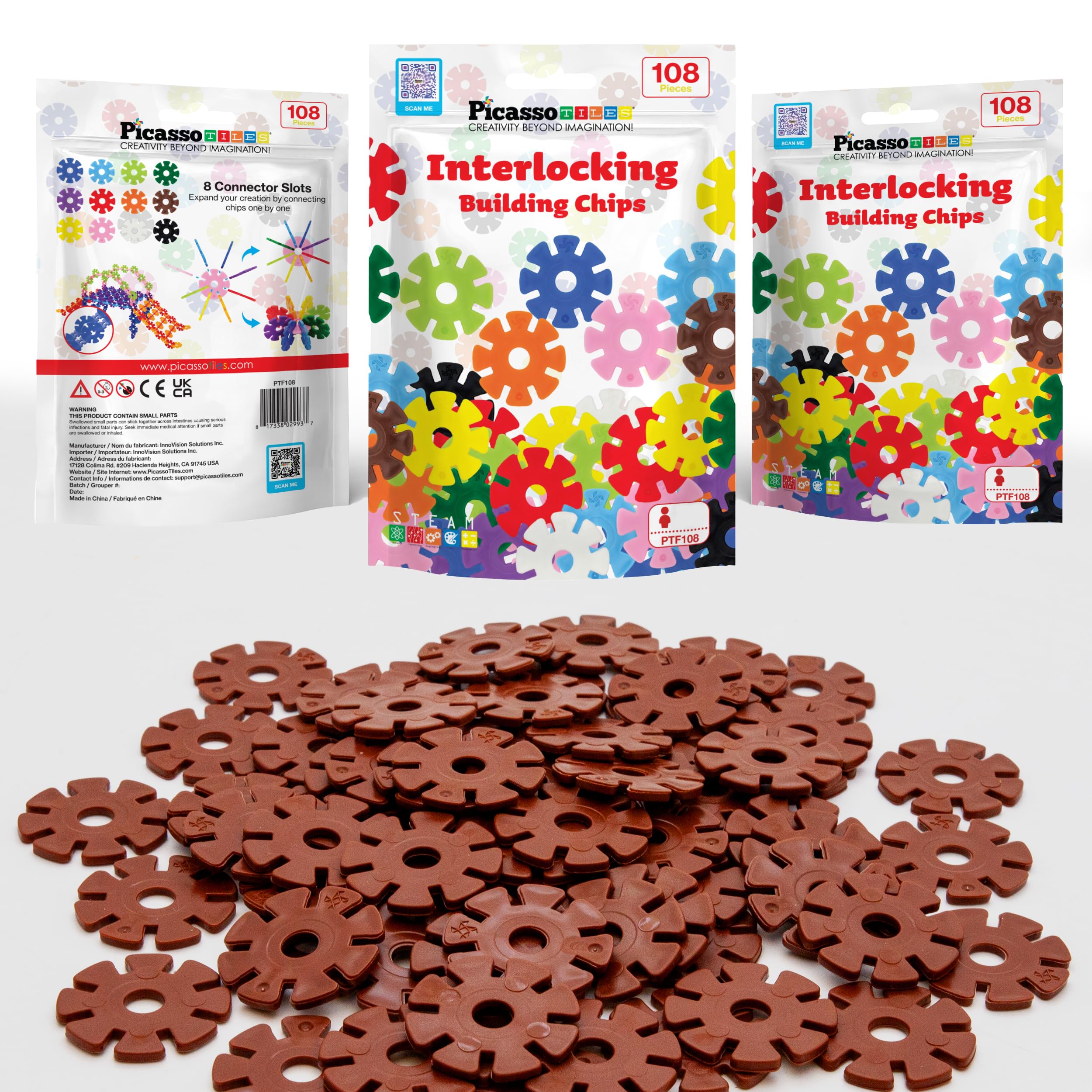 PicassoTiles family-friendly playtime with brown discs encourages collaborative creativity.