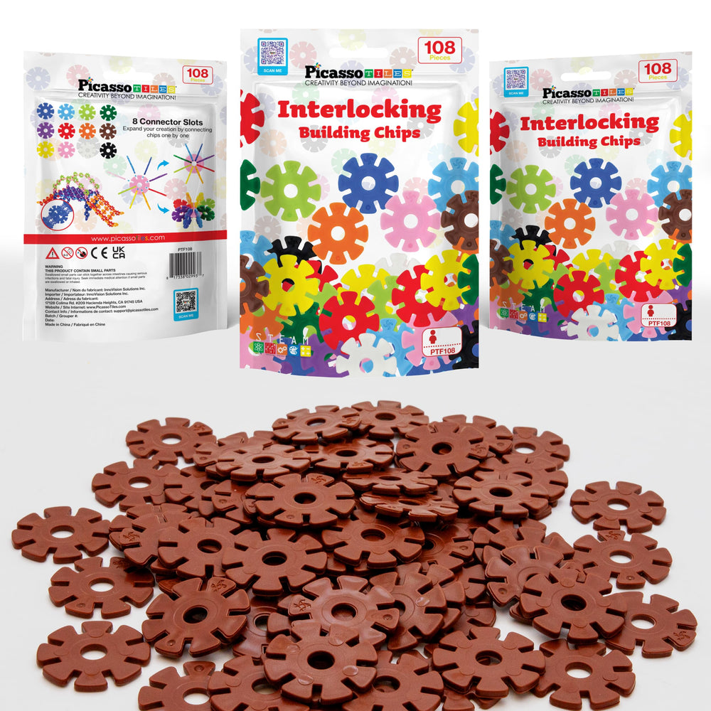 PicassoTiles family-friendly playtime with brown discs encourages collaborative creativity.