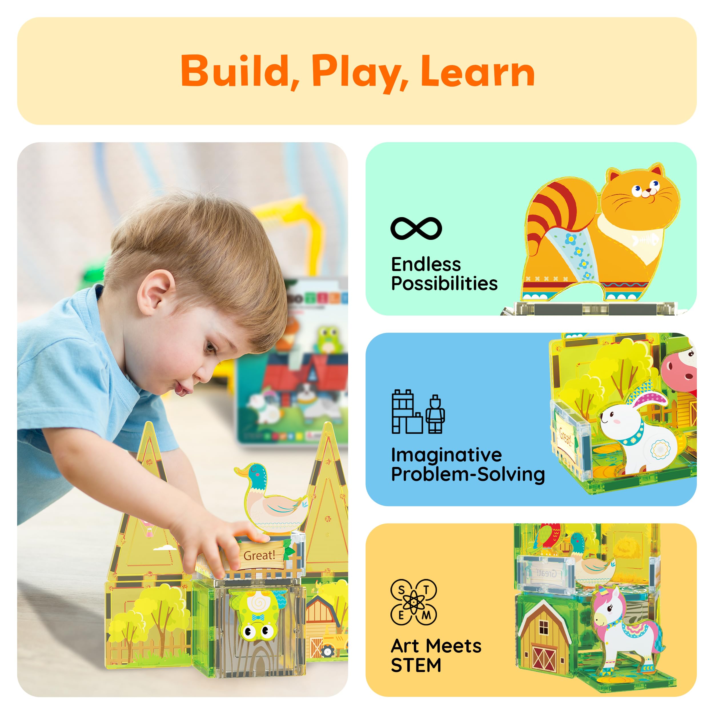 PicassoTiles farm duck figure invites role-play and spatial discovery.