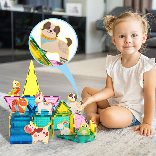 PicassoTiles farm frog figure for tactile exploration and color recognition.