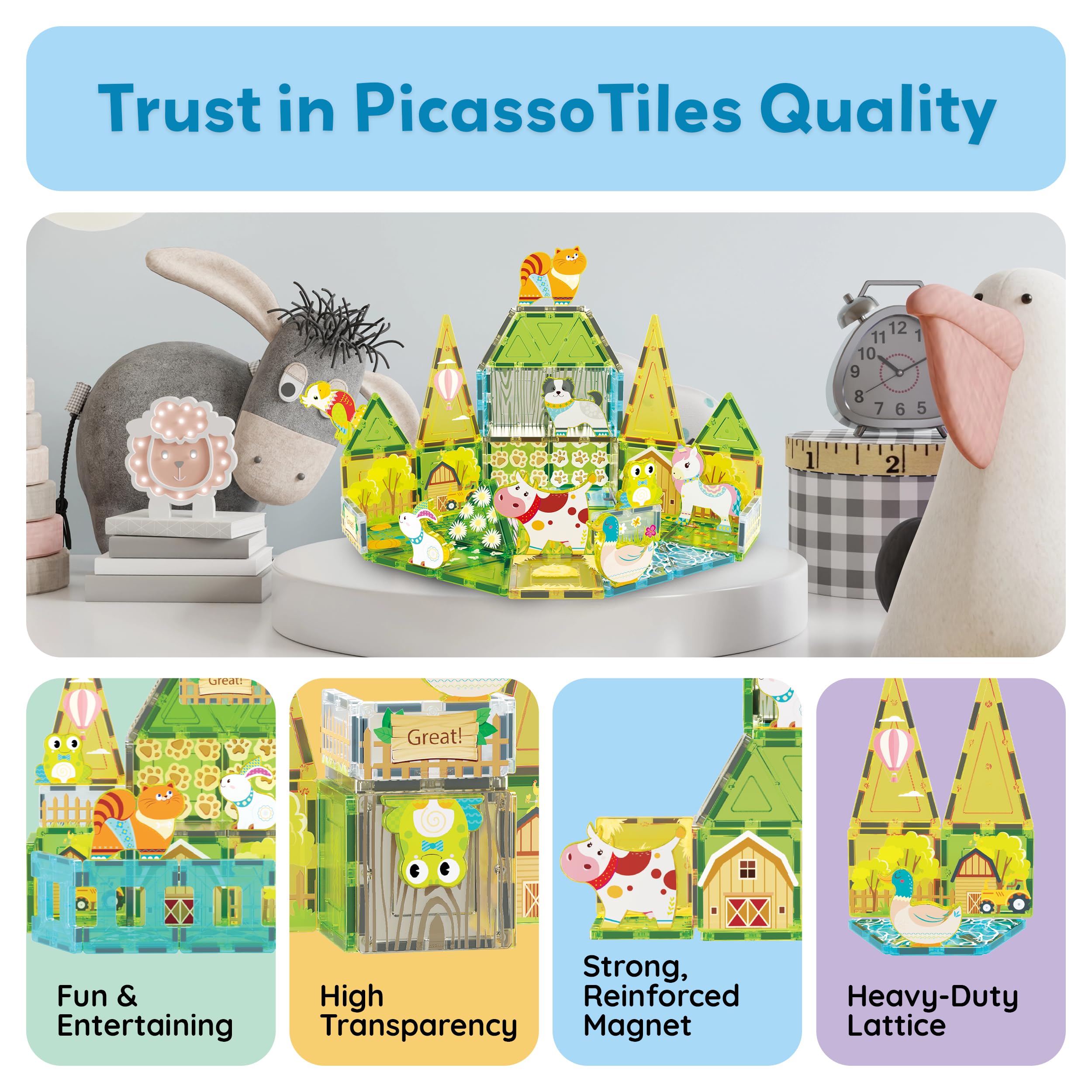 PicassoTiles farm unicorn figure adds magical world-building and creative narratives.