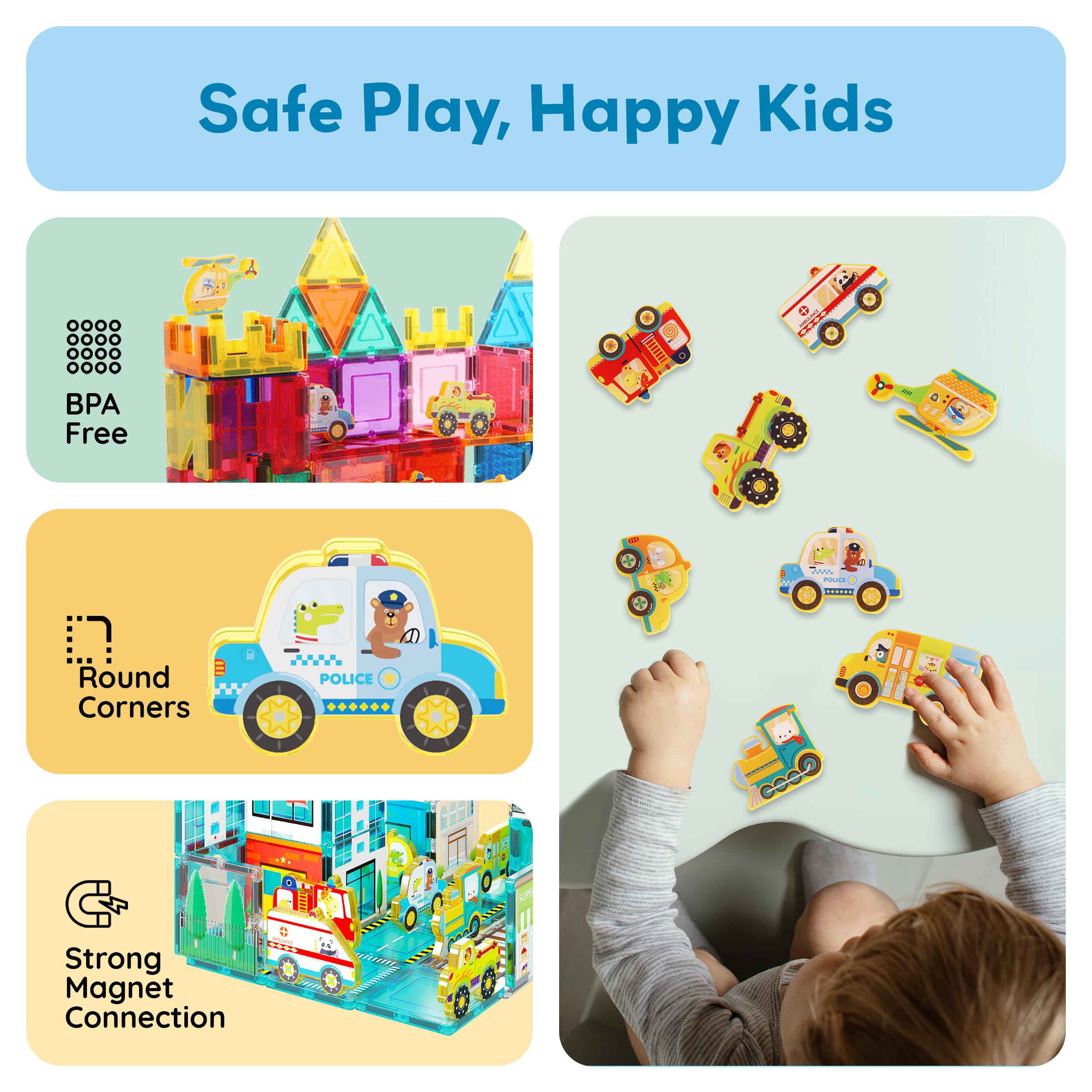 PicassoTiles fire-engine magnetized for action-packed building adventures and colorful scenes.