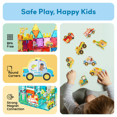 PicassoTiles fire-engine magnetized for action-packed building adventures and colorful scenes.