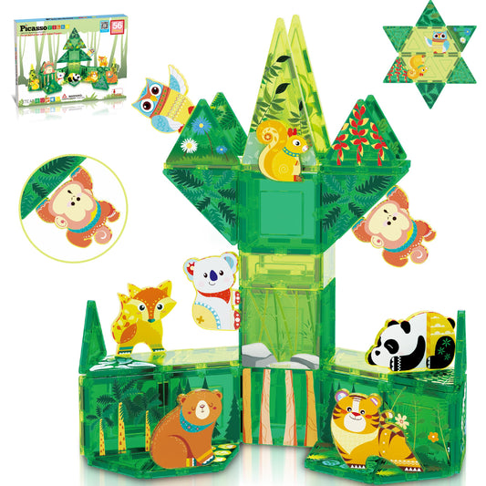 PicassoTiles forest animal set pack featuring eight magnetic figures for imaginative play.
