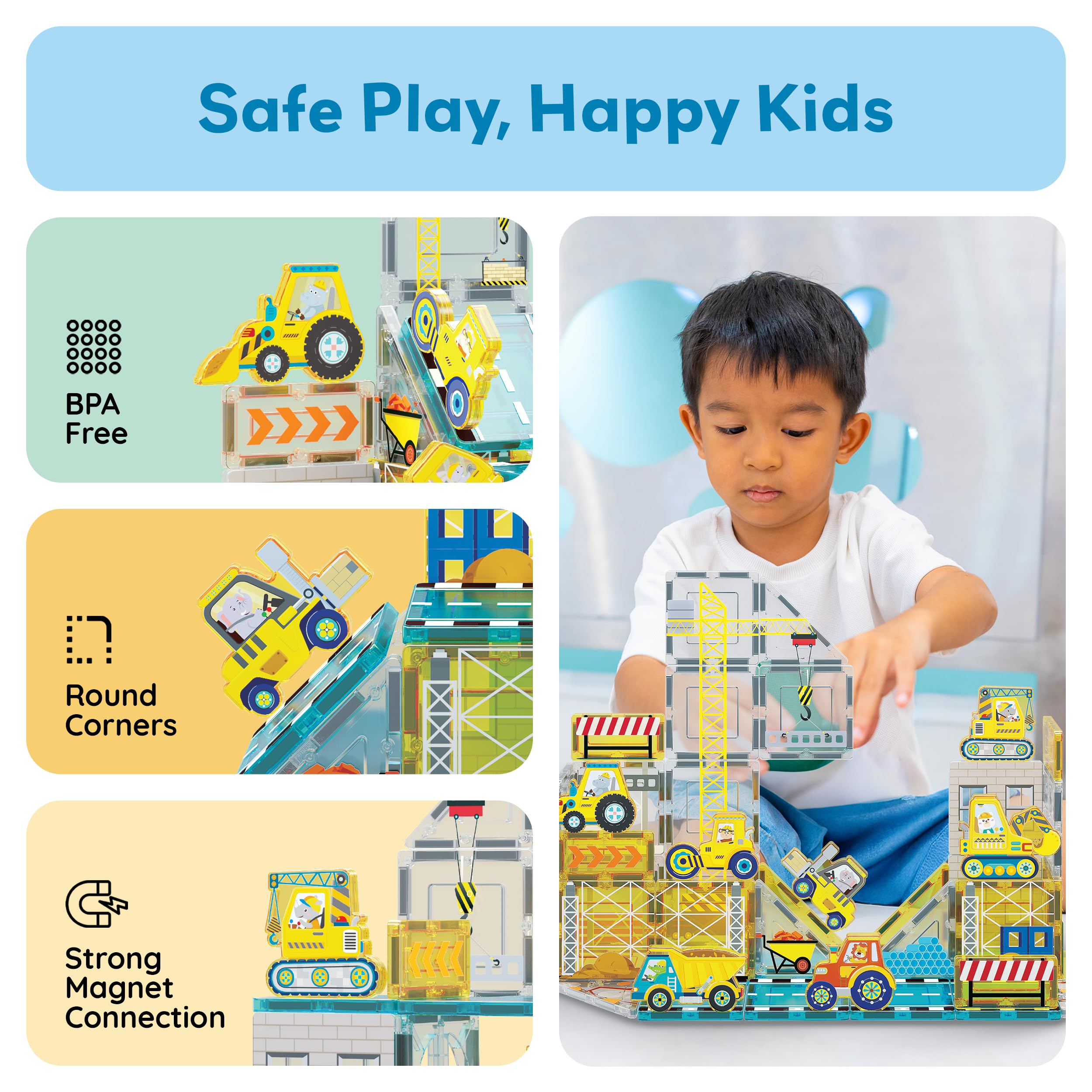 PicassoTiles forklift magnet tiles for practical-building and role-play.