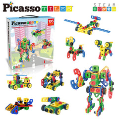 PicassoTiles free idea book guides imaginative animal, vehicle, and robot builds.