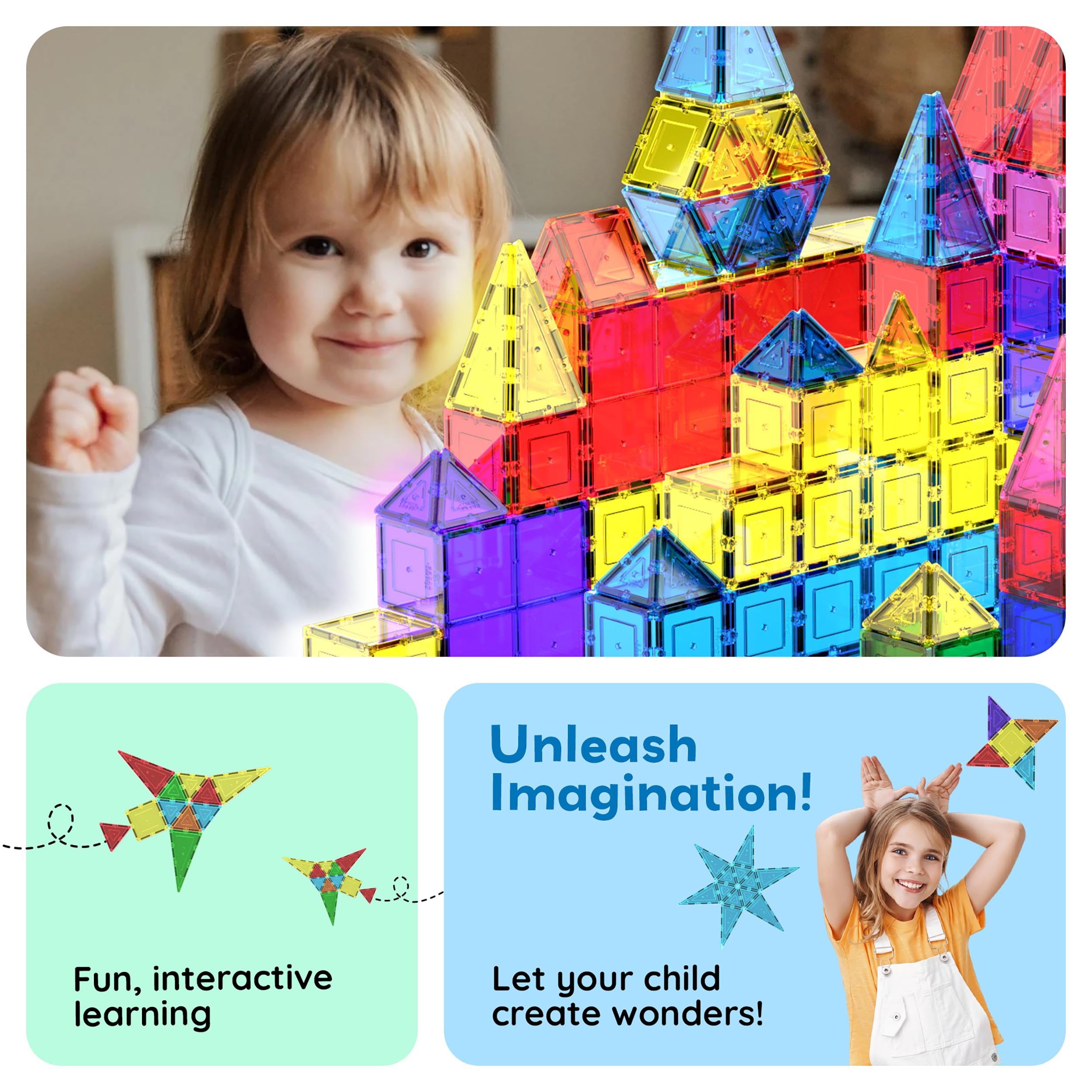 Geometric shapes explored with PicassoTiles during early learning activities.