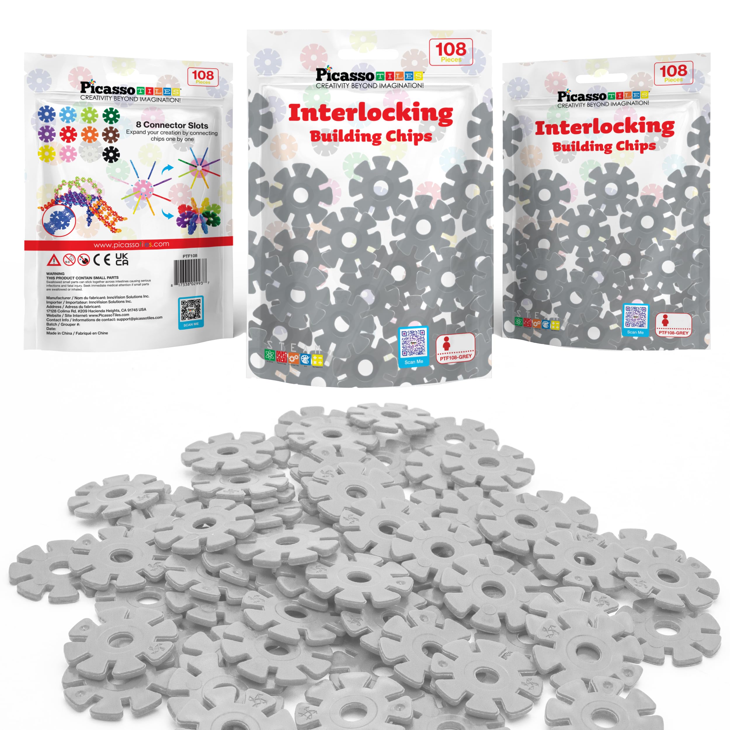 PicassoTiles gray building discs ideal for screen-free STEM time