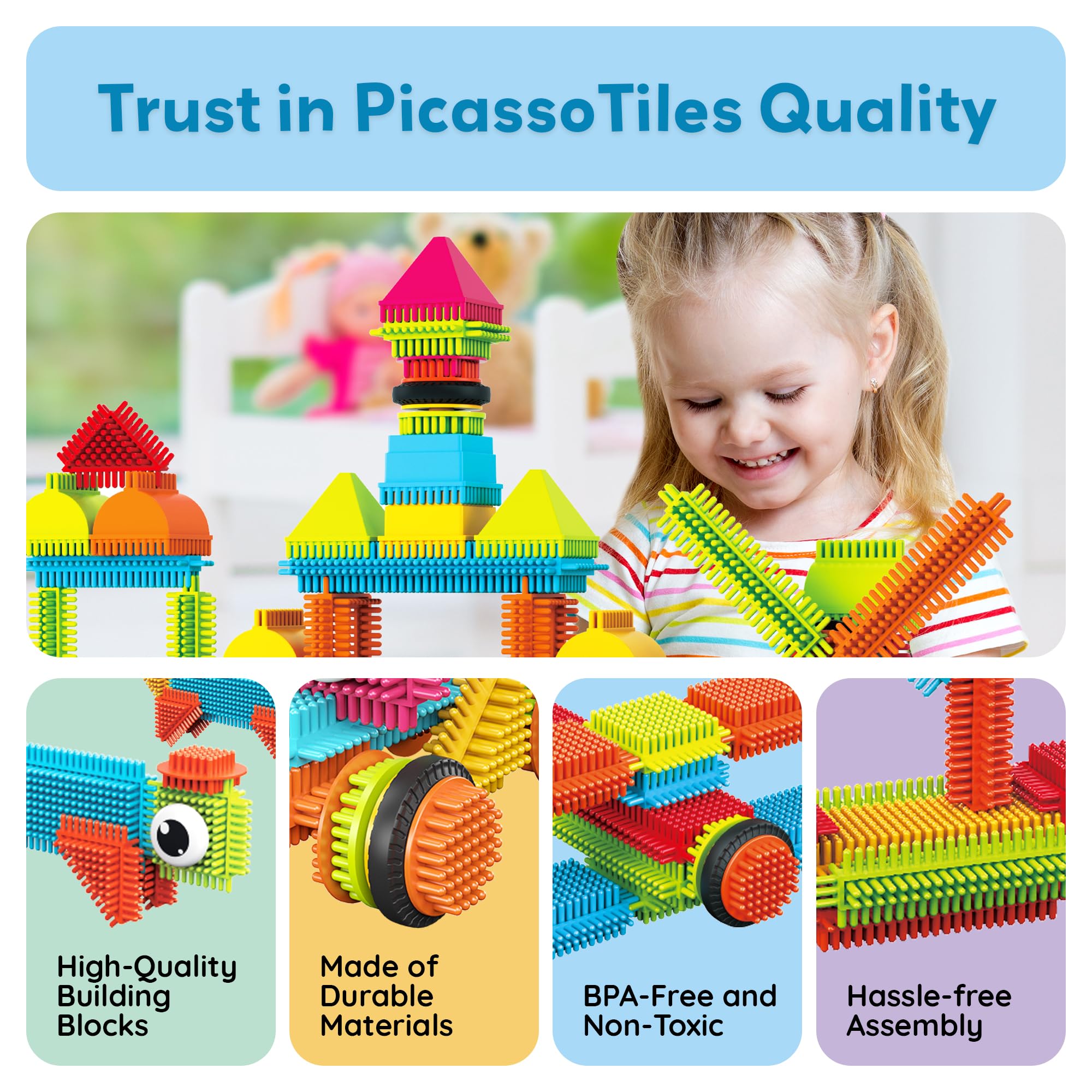 PicassoTiles group-play design boosts teamwork during builds.