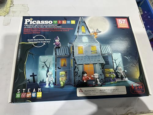 PicassoTiles haunted house side-detail tiles enhance realism for creative Halloween scenes.