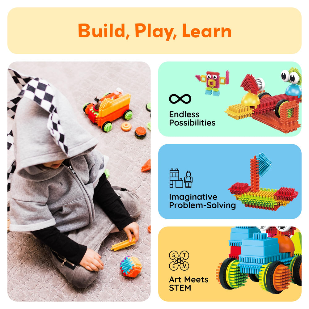PicassoTiles hedgehog blocks textured surface enhances grip and play variety.