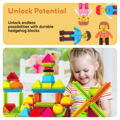 Multiple Hedgehog lock blocks forming playful hedgehog-inspired structures