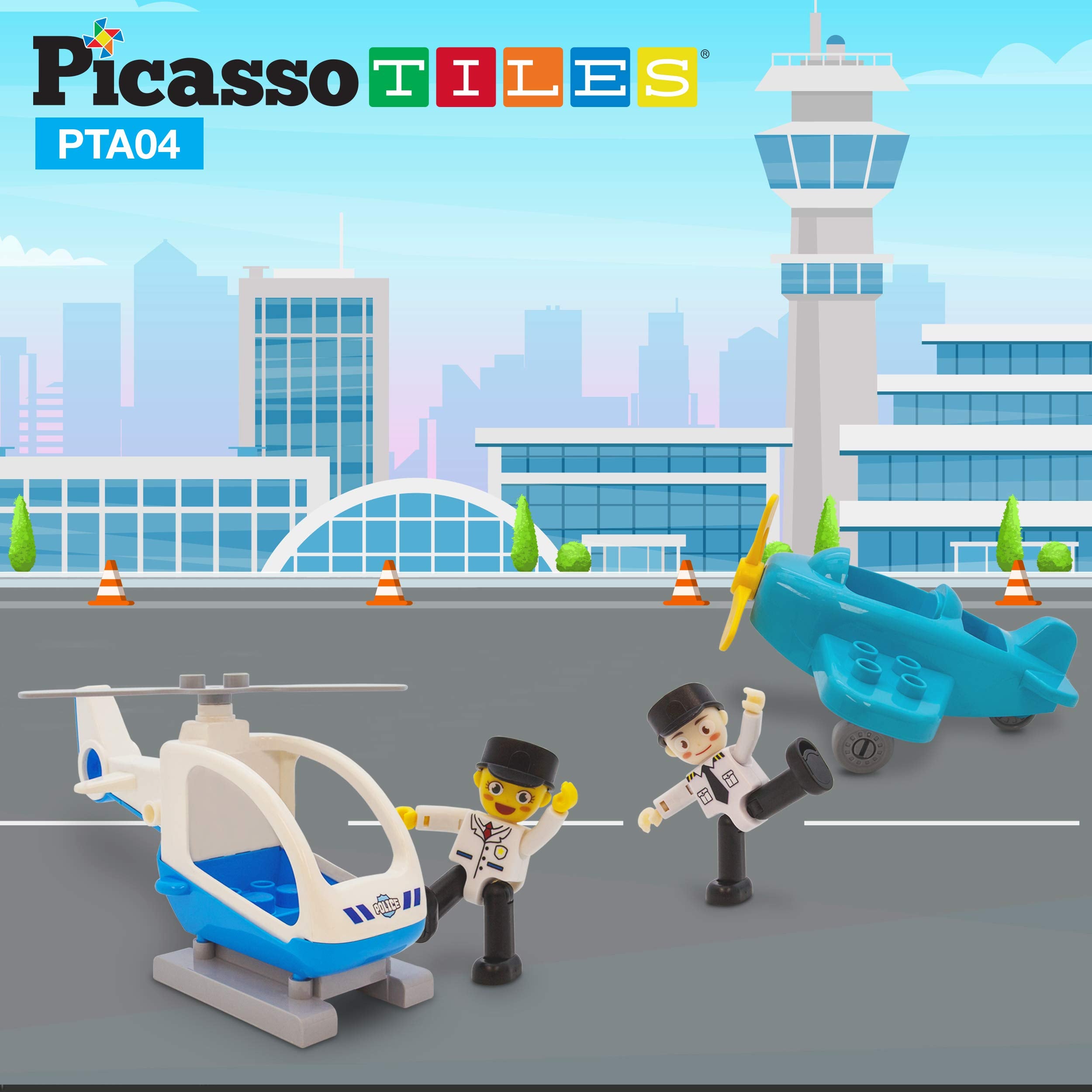 PicassoTiles helicopter figure for dynamic pretend flight scenarios.