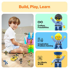 PicassoTiles hero figures encourage pretend play and role-playing in safe play space.