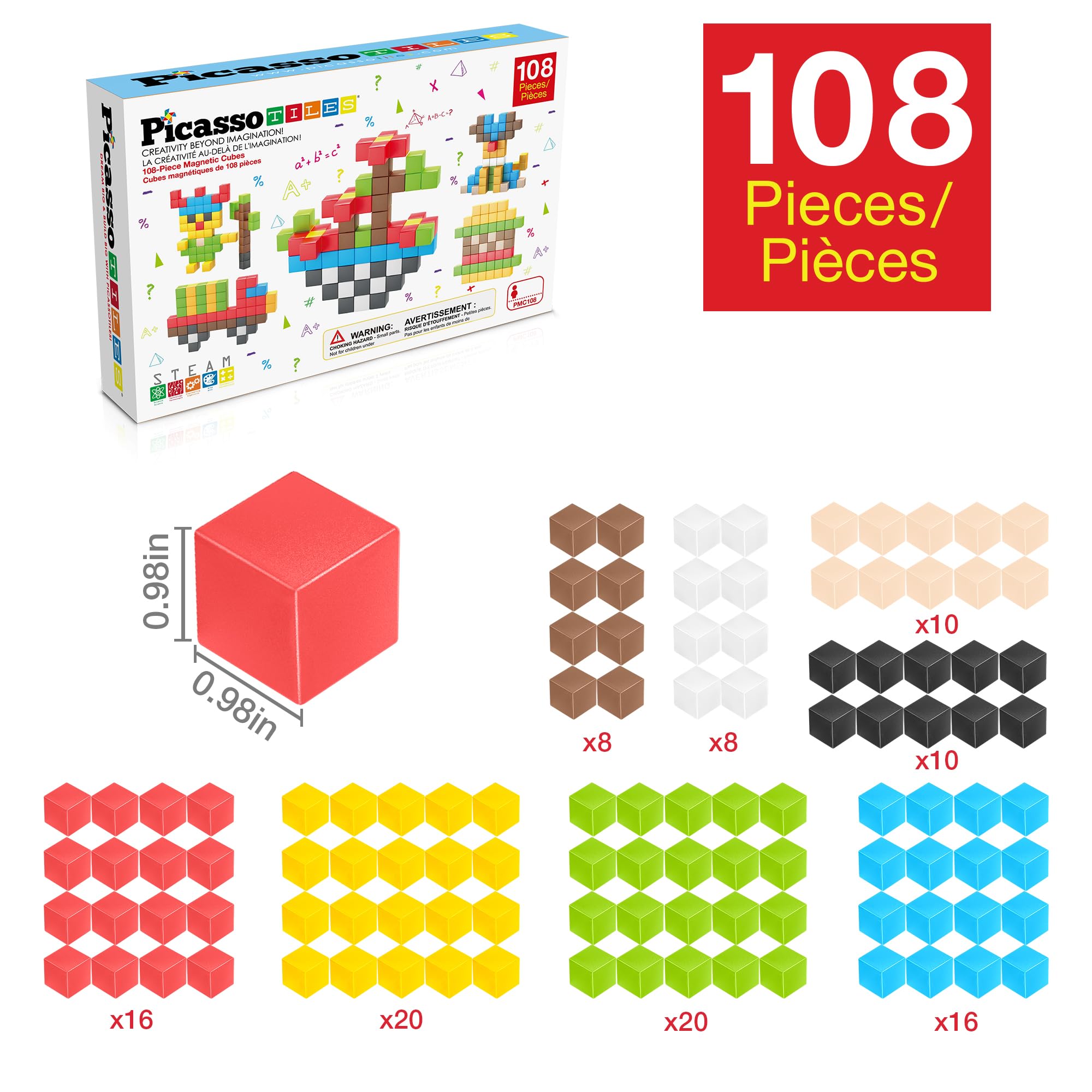 PicassoTiles ideabook with 50+ designs sparks 2D and 3D creations.