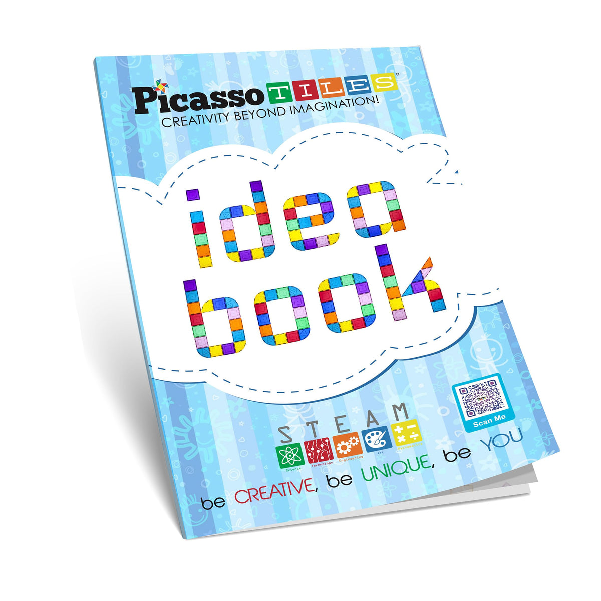 PicassoTiles idea book cover with colorful tiles to spark imaginative play