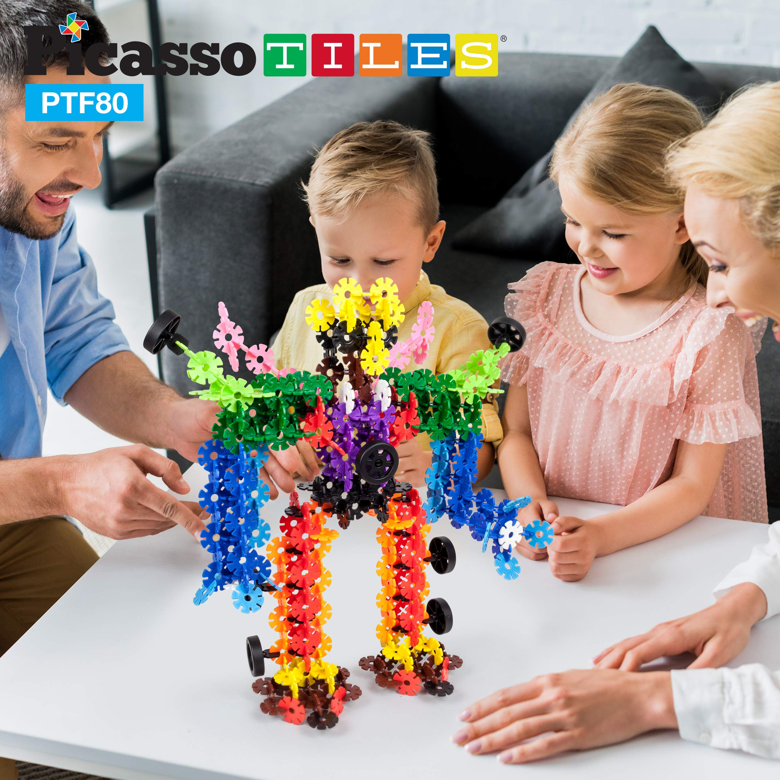 PicassoTiles interlocking disc tiles close-up – quick connections enable creative builds.