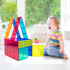 PicassoTiles jumbo XL magnetic tiles offer strong connections for tall, stable structures.